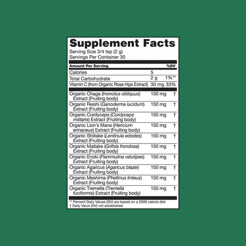 Image of Protect Organic Mushroom Blend 60g supplement facts
